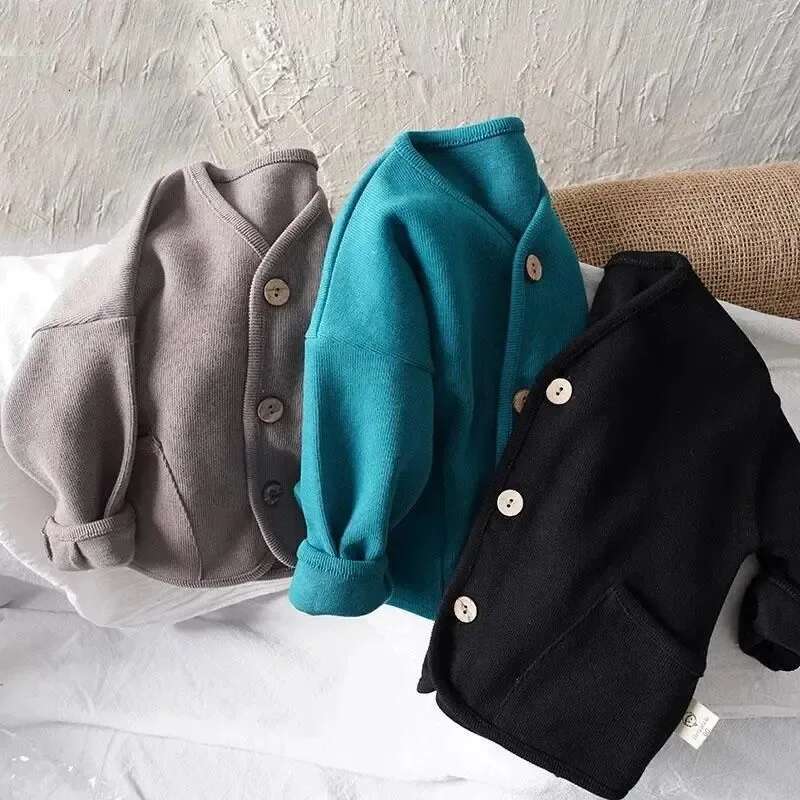 Ddmyshoesvip Korean Children Cardigan Autumn Loose Cotton Solid Infant Baby Coat Casual V Collar Long Sleeve Toddler Girl Outerwear