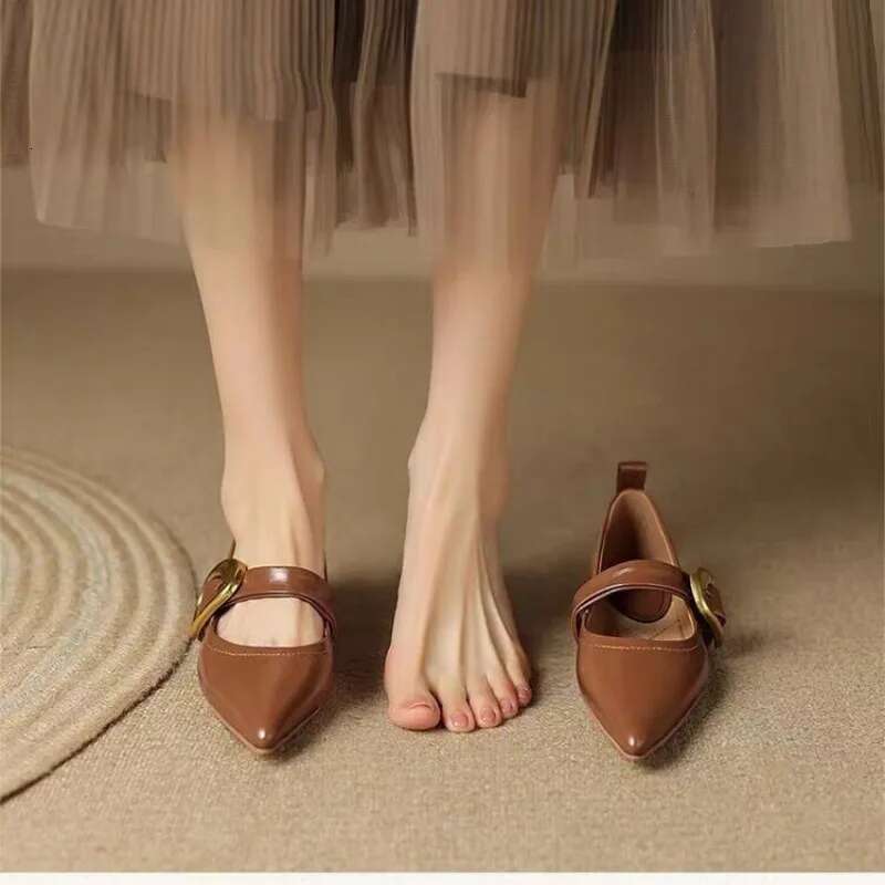 New Flat Bottom Temperament Women's Single Autumn Pointed French One Button Mary Jane Soft Sole Shoes for Women 35-40