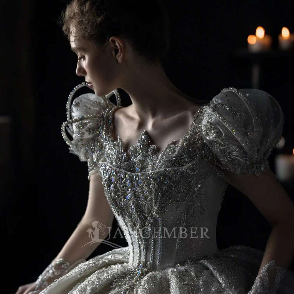 Women's Ball Gown Vscalloped Appliques Long Sleeve Custom Wedding Elegant Satin Novia Dresses