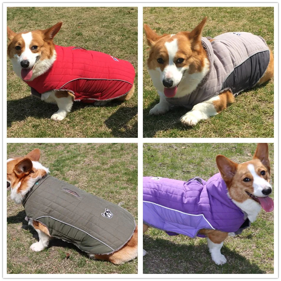 Winter Dog Clothes Thick Fleece Warm Dog Clothing Winter Dog Jacket Reflective Adjustable Belly Quilted Dog Coat Removable Hood 250226