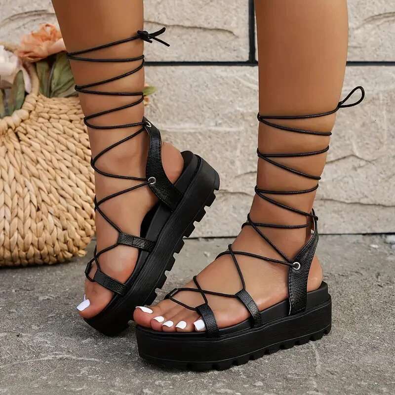 Woman Wedges Fashion Gladiator Ladies Shoes for Lace Up Platform Women Cross Straps Thick Bottom Sandals