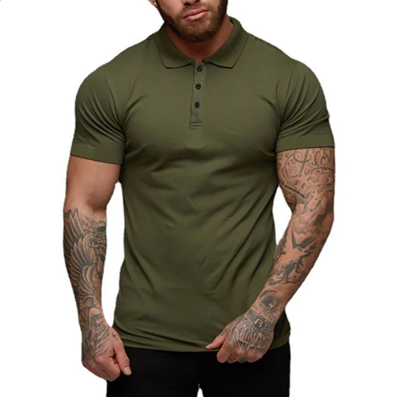 Summer Fashion Mens Polo Shirt Stretch Cotton Gym Clothing Sports Polos Male Spring Casual Short Sleeve Breathable T Shirt 250228