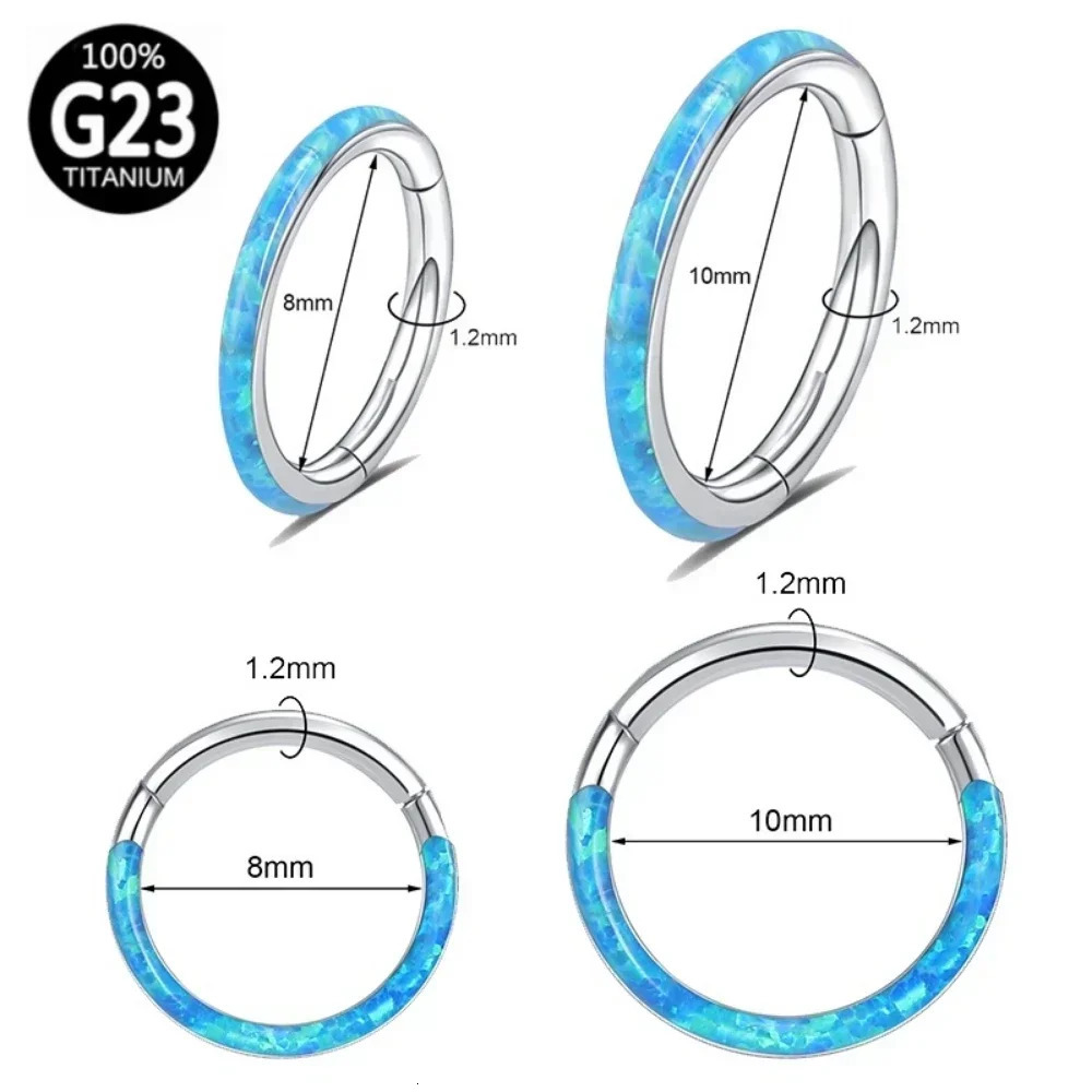 G23 Front Side Opal Nose Ring 6mm - 12mm Septum Clicker Hinged Hoop Ear Cartilage Tragus Lip Piercing 250227