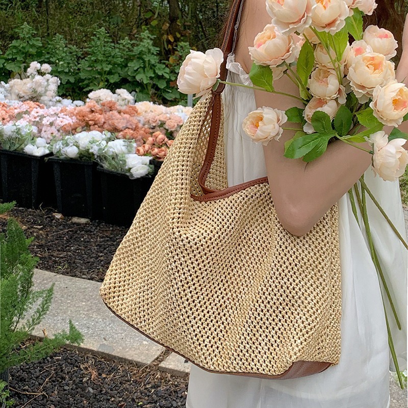 Handmade for women 2025 new trendy tote grass woven bag, versatile large capacity shoulder bag #swissmilitary