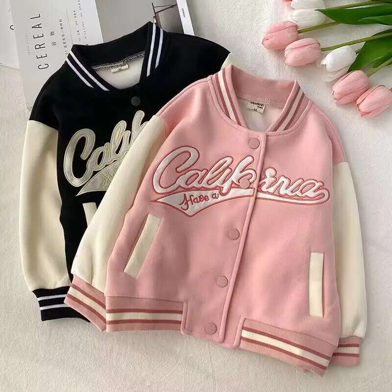 Ddmyshoesvip Spring Autumn Children Baseball Uniform Letter Embroidery Young Kids Girl Jacket Spliced Sleeve Fashion Toddler Girls Coat