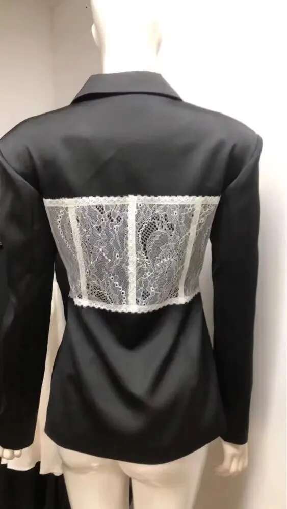 Getspring Women 2024 Autumn Lace Ed Single Breasted Ladies Black Blazer Coat Vintage Women's Slim Suit Jacket Xxxl