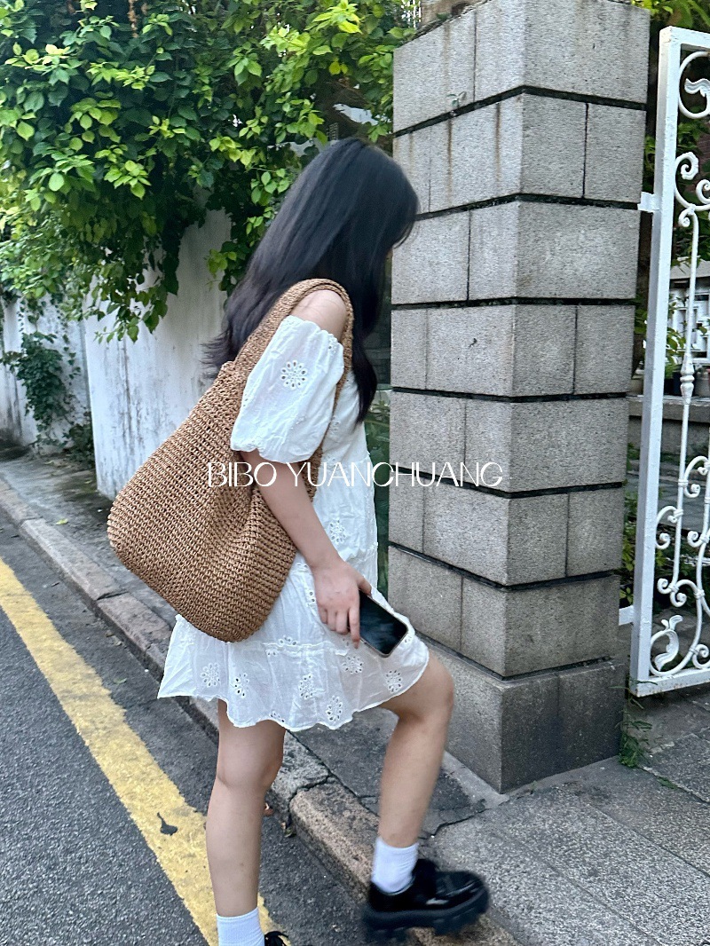 Summer seaside vacation hollow grass ins large capacity handbag beach rattan woven bag for women #swissmilitary
