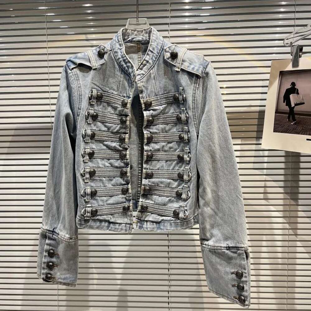 Womens Slim Metal Rib Button Design Denim Top Short Style Fashion Outer Washed Jacket Women's Clothing 2024 Spring Autumn New