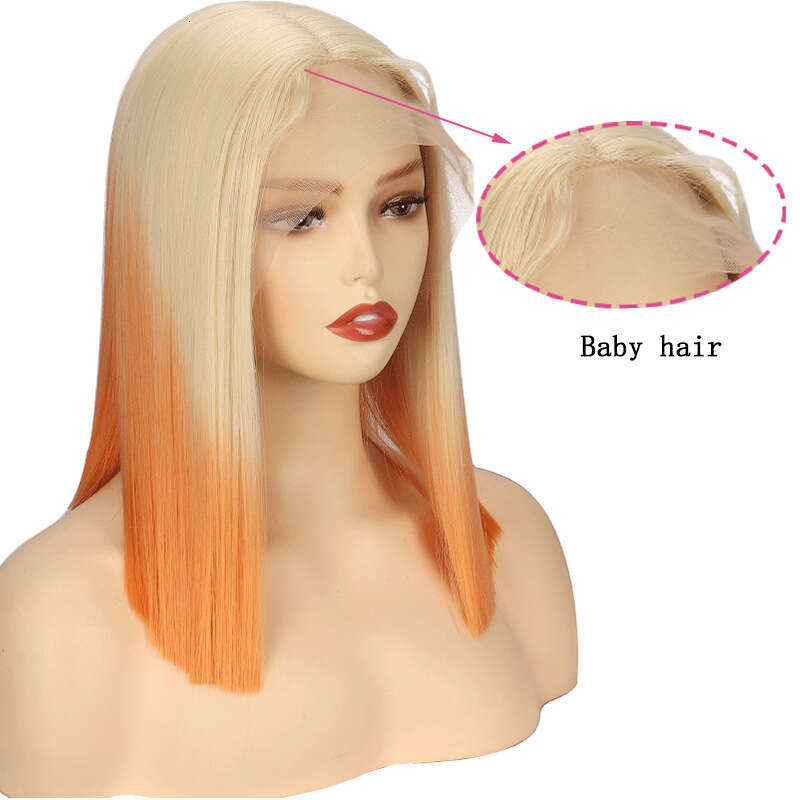 HD Front Lace Wig Front Wig Women S Hand Hook Bobo Head Short Straight Synthetic Headband Lace Wigs Orange