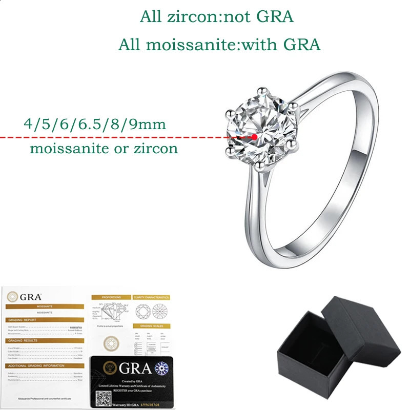 Smyoue 0.3/0.5/0.8/1/2/3CT GRA Certified Wedding Rings for Women Sparkling Gemstone 100% 925 Sterling Silver Jewelry 250219