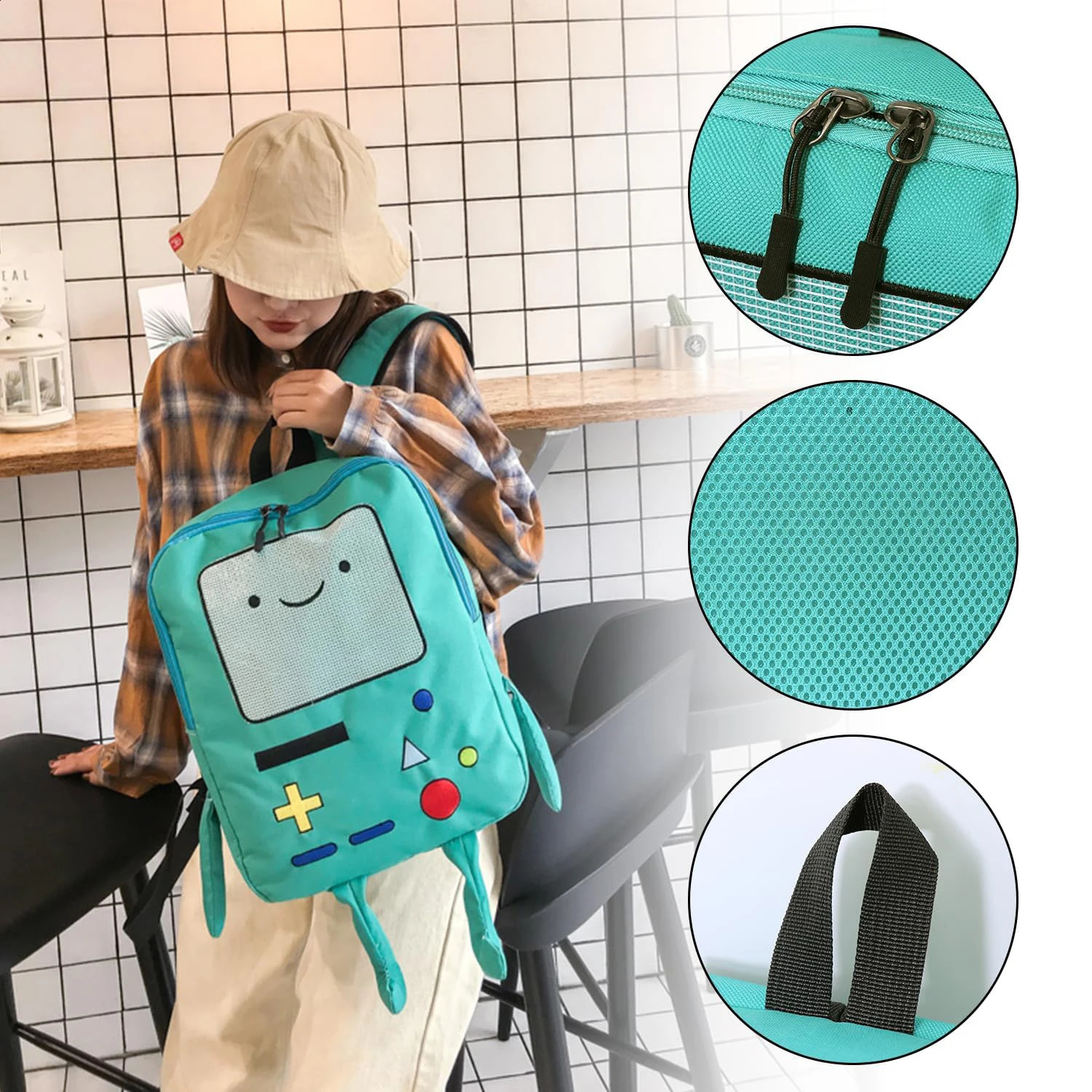 14 Inch Cute Cartoon Backpack Anime Casual Travel Green Anime Bag Breathable Portable Lightweight 250227