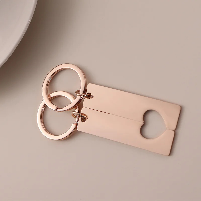 10pairs Blank Stainless Steel Love Heart Bar Keychain for Men Women ID Tag Key Chain Ring Fashion Jewelry Couples Gift 250221