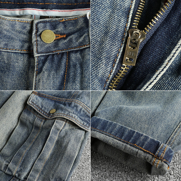 Vintage blue water wash to do old Hong Kong trend cargo jeans men loose tapered youth pants boot 250228Z