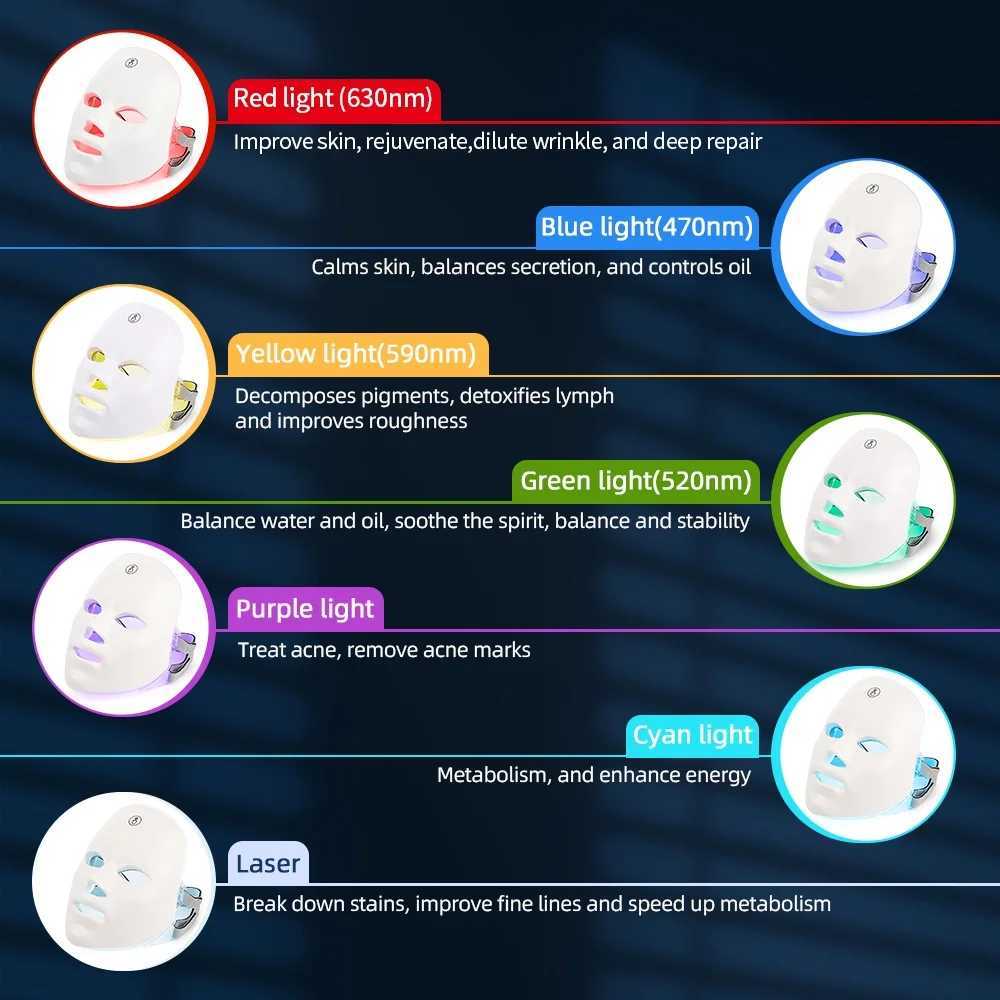 7 Colors Photon Facial LED Mask Red Light Therapy Anti Aging Face Neck Beauty Mask Relaxation Treatment Anti-Wrinkle Skin Care W250228