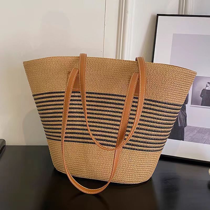 2025Grass bag for women, summer handbag, beach tote large capacity shoulder rattan woven grass bucket bag, trendy #swissmilitary