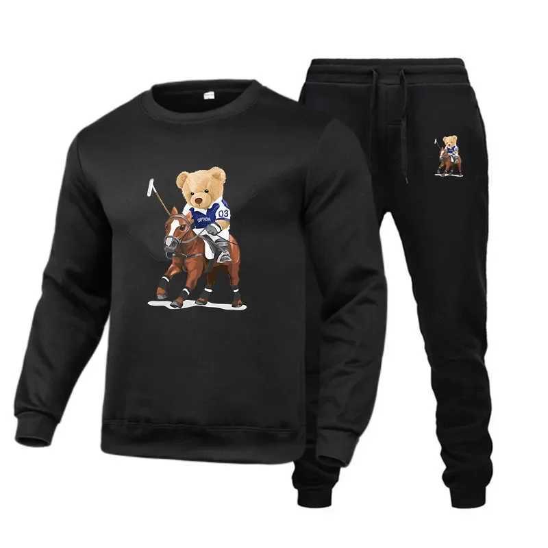 Bear Printed Sweatsuits Mens 2 piece set winter tracksuit mens warm tracksuits sweatshirts sweatpants streetwear jogging set X250228
