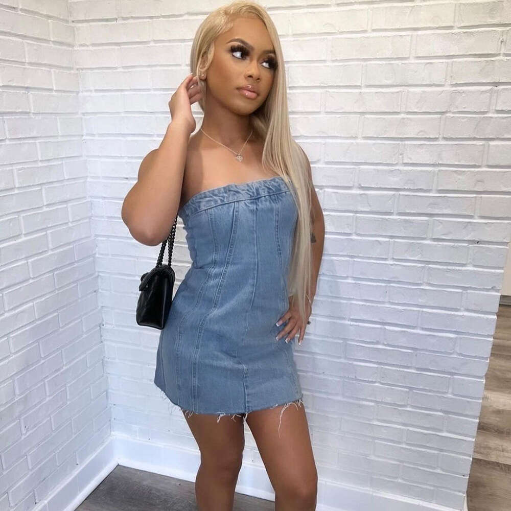 9220DD Nazada denim skirt, spring summer, European and American sexy backless wash water wrapped chest dress, women's 2025 temperament versatile 