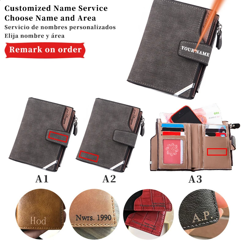 Ship from US Custom Personalized Po Wallets Men Short Wallet n Retro High Capacity Purse Gift for Husband with Zipper Coin Pocket 250228FBB