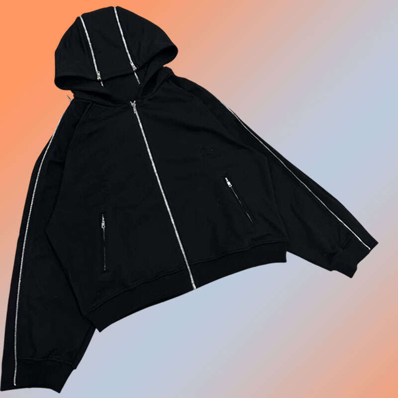 Y2K solid color zipper American high street dark goth unisex loose hoodie 2025