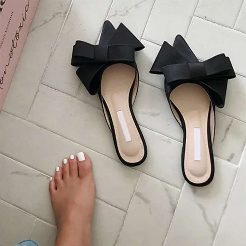 Spring and Summer Women's Shoes Korean Silk Satin Pointed Bow Tie Baotou Flat Heel Sets Semi Slippers