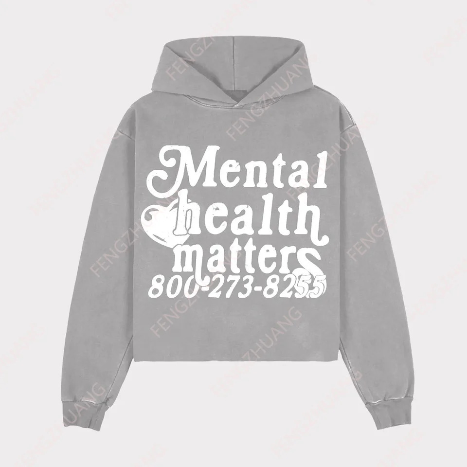 HipHop Punk Mental Health Matters Graphic Print Mens Street Trend Style Causal Sweatshirt For Adult Kid Pullover Hoodie 250225