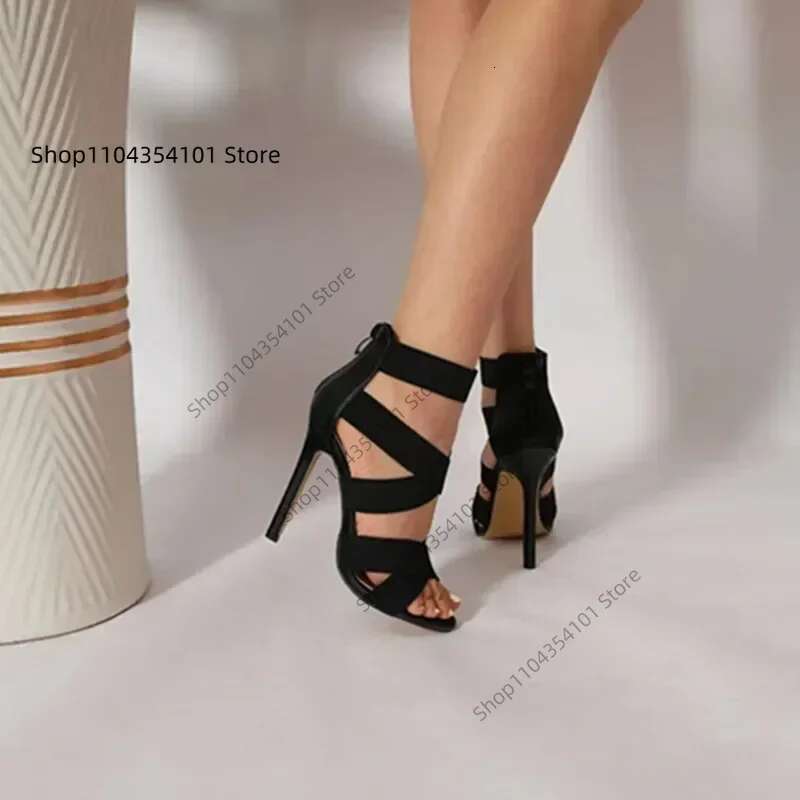 Black Sexy Open Toes Gladiator Shoes Womens Sandals Super High Heel Pumps Ladies Broadband Back Zipper Party Wedding Sandal