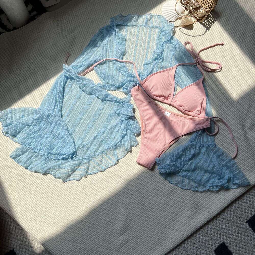 European and American sexy lace mesh four piece swimsuit bikini 2025 new casual fashion trend clothing