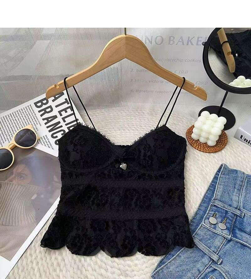 Pure desire, sexy bow, lace women's versatile and beautiful camisole, chest cushion, anti glare, strapless short top