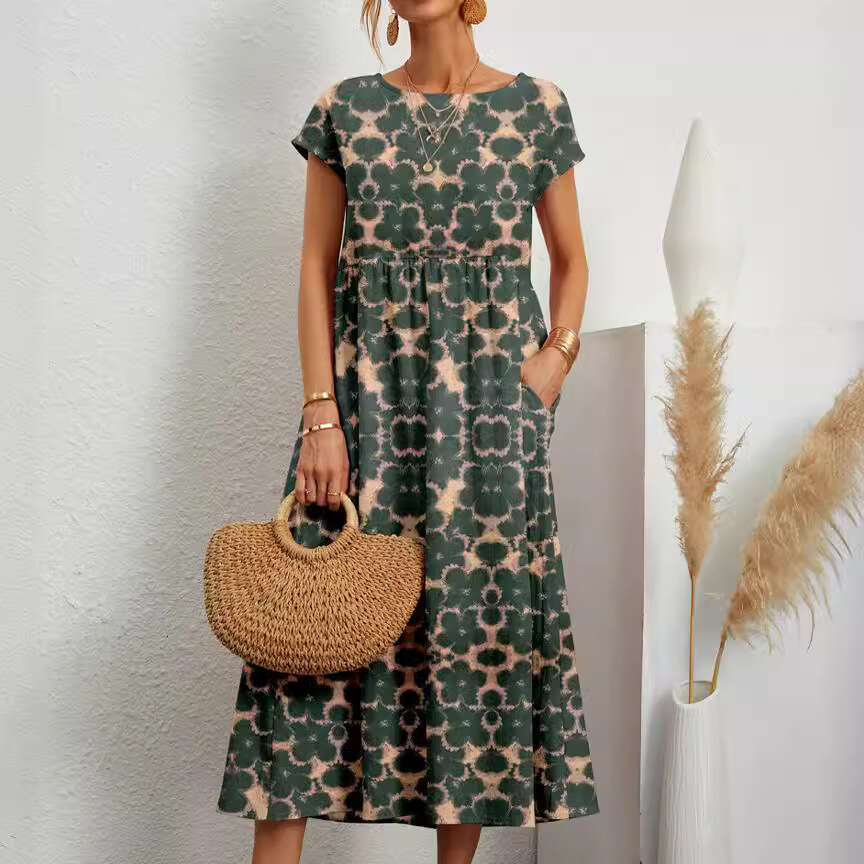 European American fashionable women's loose cotton and en sleeveless round neck printed summer dress 2025 new casual fashion trend clothing