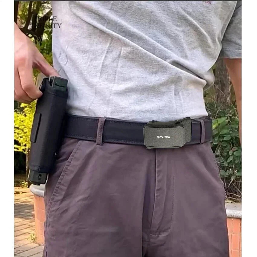Metal Automatic Buckle Hard Tactical Belt Double Layer Thickened Hanging Gun Belts For Men Outdoor 3.8cm Shooting Training Strap 250221