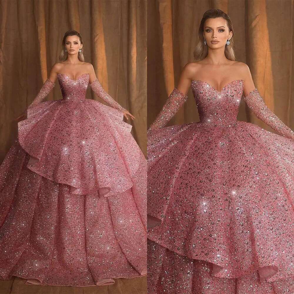 Crystals Sequins Ruched Lace Strapless Dress, Prom Dresses, Celebrity Party Dresses