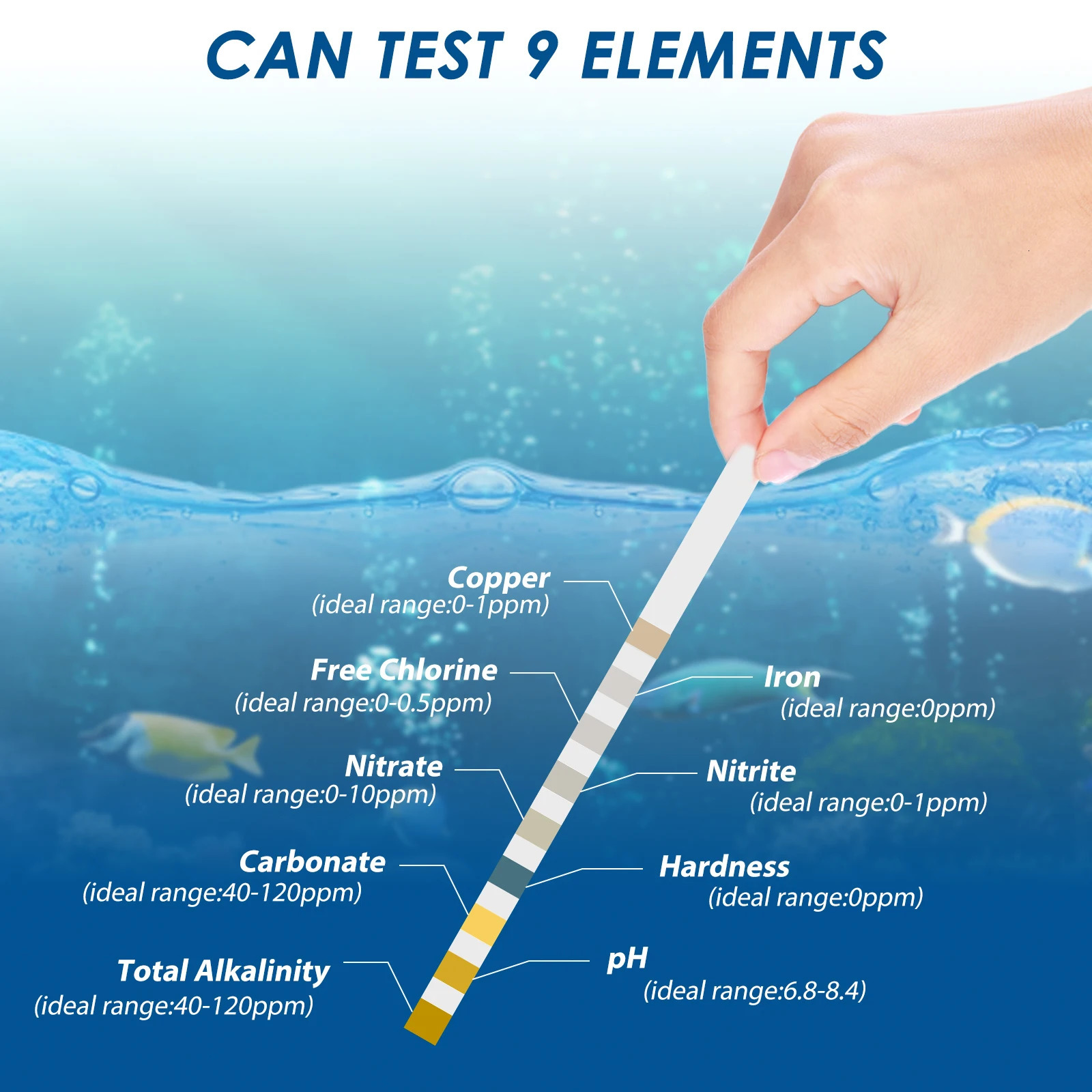 100Pcs Aquarium Test Strips Water Quality Test Strip 7in1 Fish Tank Test Kit Freshwater Saltwater Aquarium Water pH Test Strips 250226