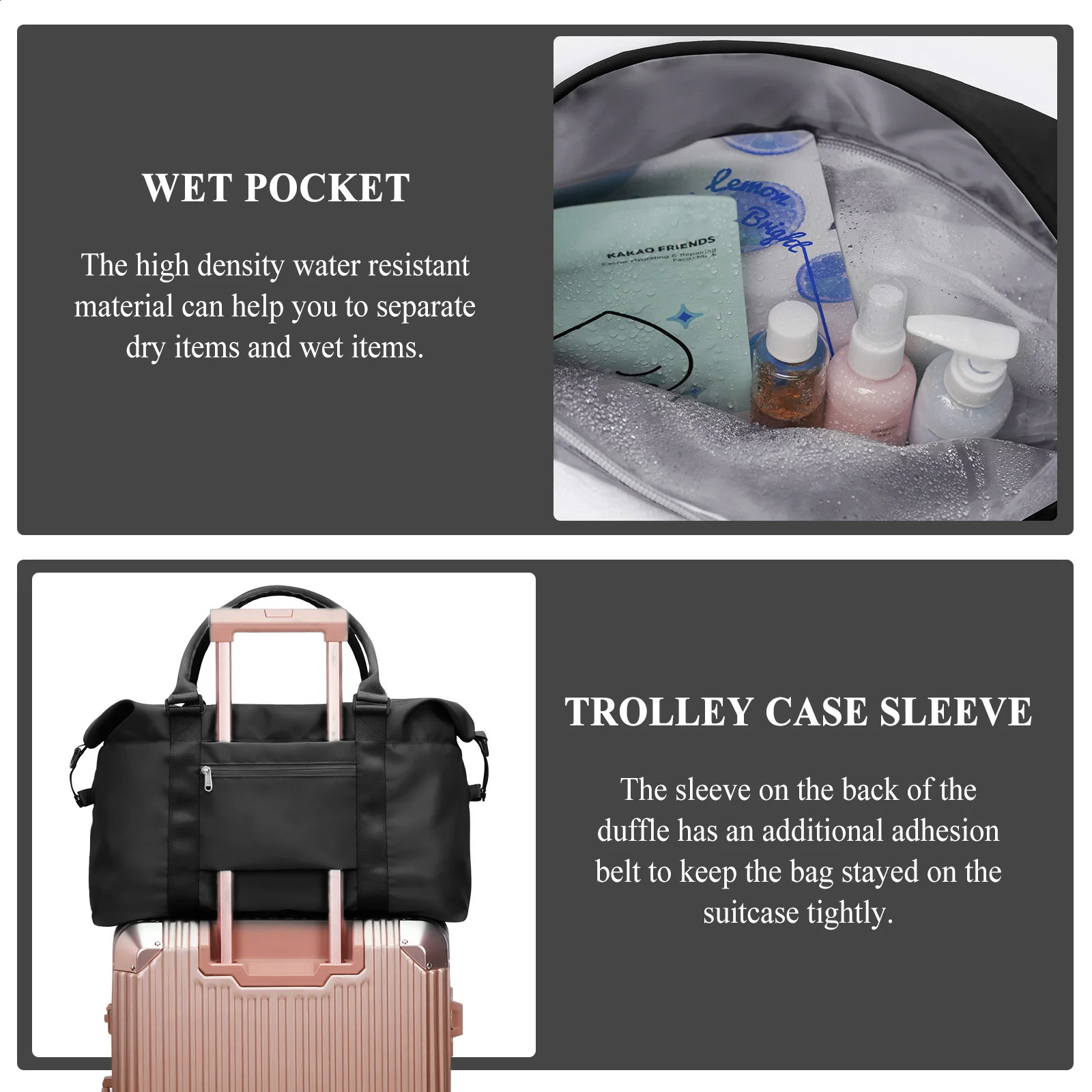Ship from US Travel Duffel Bag Weekender Bags for Women Men Overnight Gym Carry On Tote with Wet Pocket Hospital Mom Labor 250303FBB