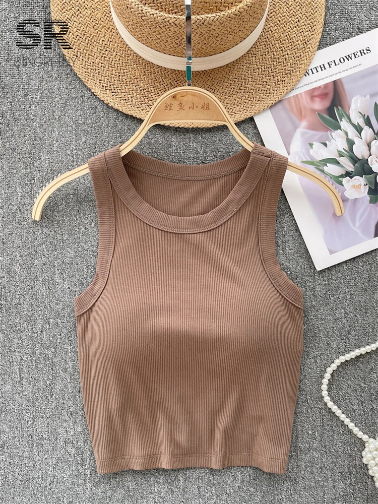 SINGREINY Sleeveless Knit Top Women Backless Korean Bra O Neck Solid Elastic Waist Ladies Elegant Fashion Casual Crop 250224