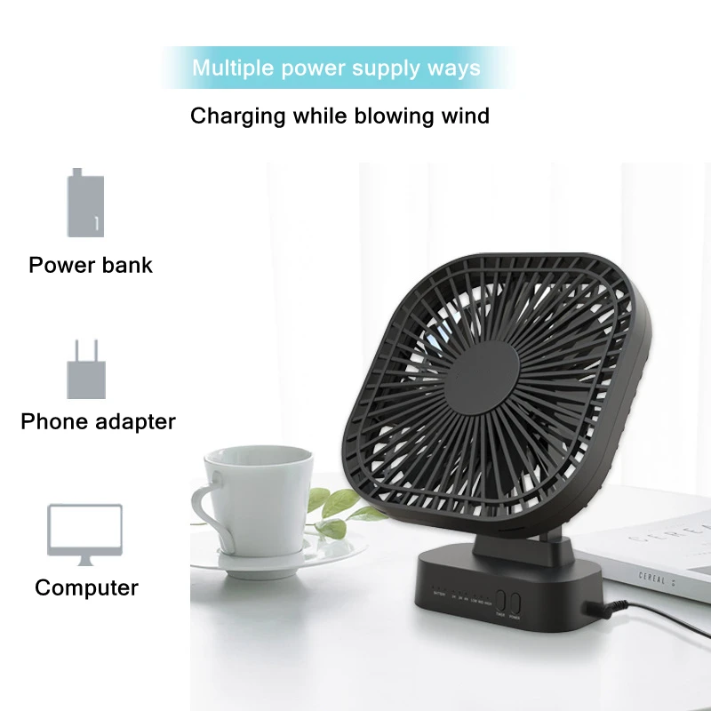 Mini USB Rechargeable Battery with Timer Strong Wind 3 Speed 7 Fan Leaf Desktop Portable Quiet Office Camping Outdoor