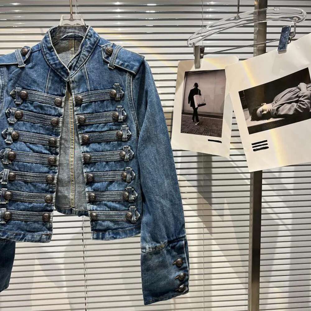 Womens Slim Metal Rib Button Design Denim Top Short Style Fashion Outer Washed Jacket Women's Clothing 2024 Spring Autumn New