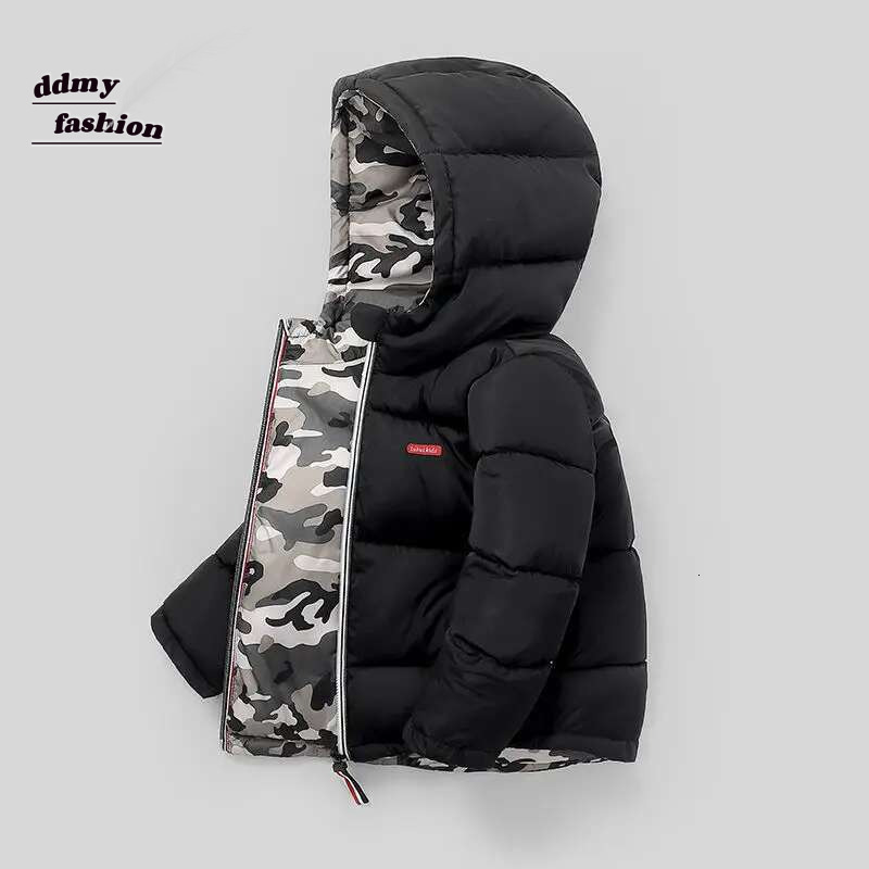 Ddmyshoesvip Children S Winter Camouflage Down Cotton Jacket For Boys Aged Girl S Fashion Double Sided Padded Coat Kids Hooded Outerwear