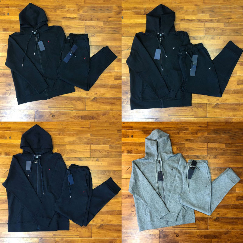 Designer Mens Polo Tracksuit Embroidery Simple Sports Golf Polo Zip Hoodie Drawstring Sweatpants Two Piece Set Women Men