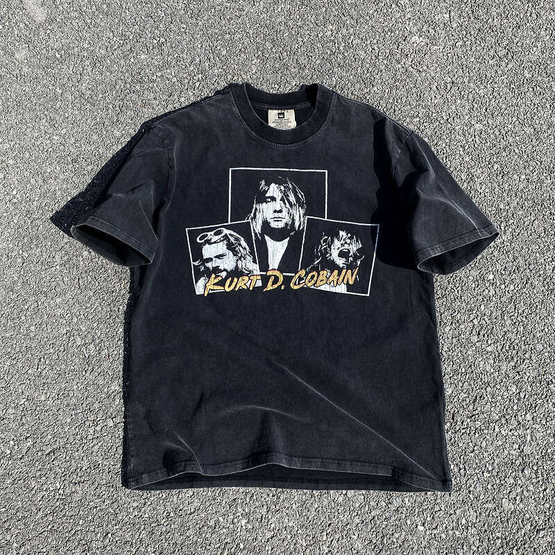 Nirvana band Ke himself looks like Kurt Cobain short vtg high street rap couple half sleeved trendy T-shirt