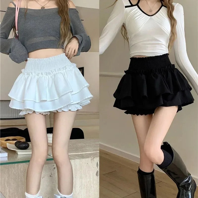 Mini Skirt Cute Sexy Balletcore Elastic High Waist Ball Gown Ruffle Patchwork Lolita Short Korean Sweet Y2K Women Clothing 250226