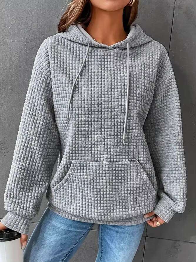 New Style Women High Quality Walf Checks Sport Sweatshirt Autumn Winter Long Sleeve Sold Color Hoodie Support Custom