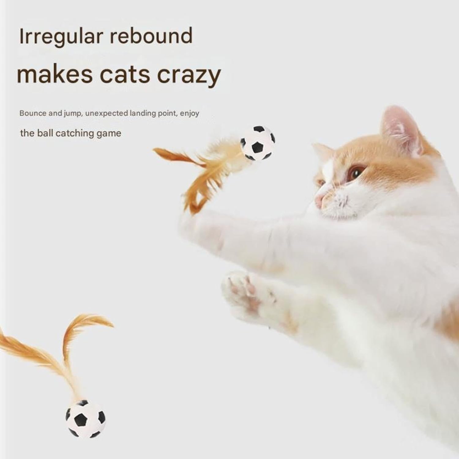 3PCS/Set Interactive Feathered Bounce Ball Set - Enhance Your Feline's Playtime with Soft Plush Tail Attachments & Durable Materials