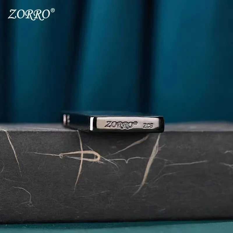 Zorro Windproof Ultra-thin Pure Copper Kerosene Lighter Vintage Engraved Wheel Metal Lighter Mens Smoking Accessories Gadgets Y250228