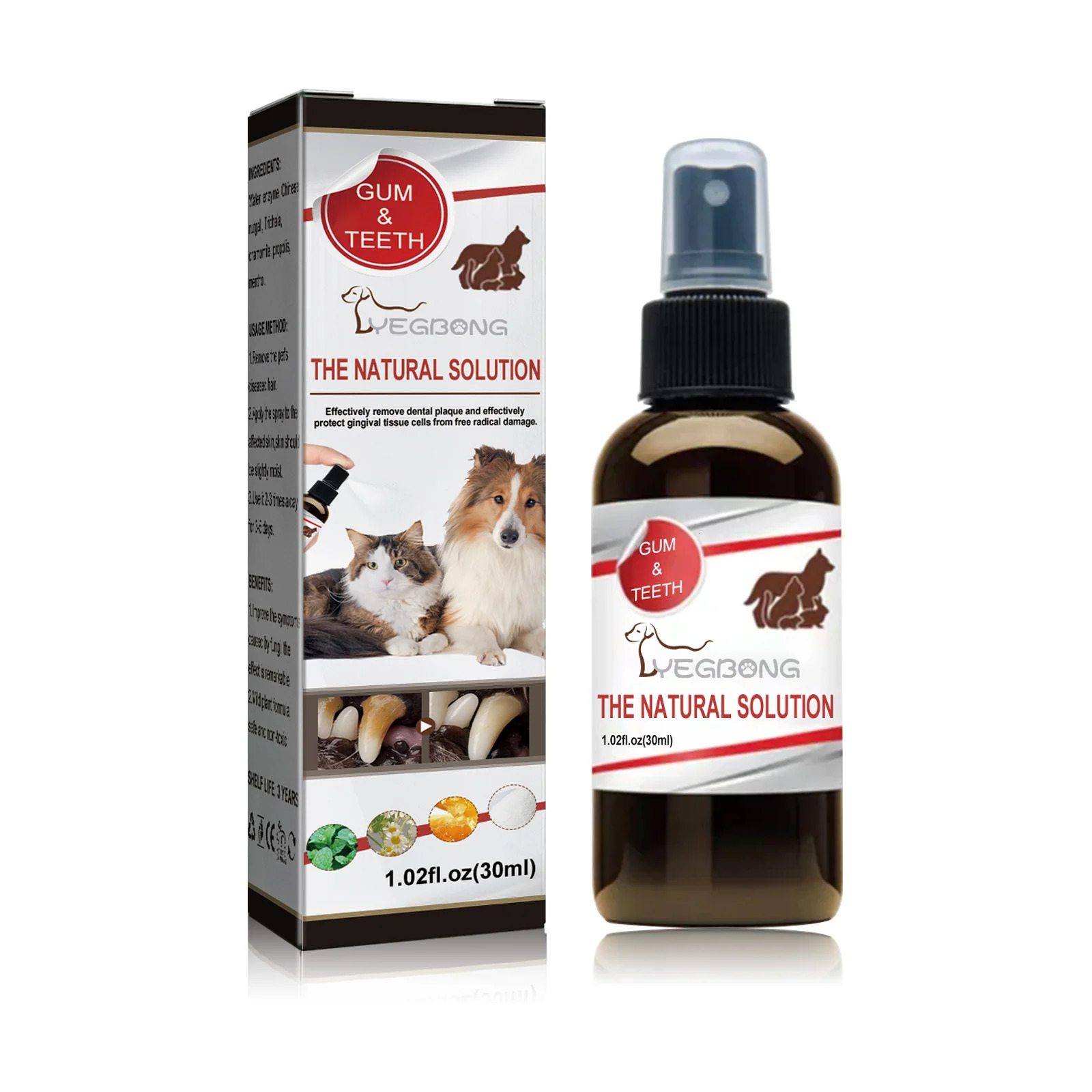 Yegbong 30ml Pet Oral Care Spray Pet Fresh Breath Dental Care Teeth Cleaning Anti Inflammatory Dog Gingivitis Treatm for Cat Dog 250227