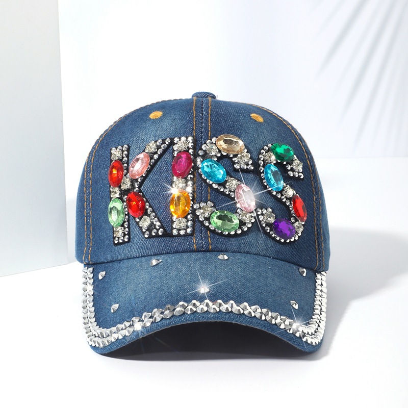 With diamond cowboy baseball cap spring and autumn inlaid diamond duck tongue cap baseball cap Ms. outdoor leisure versatile sunshade cap tide