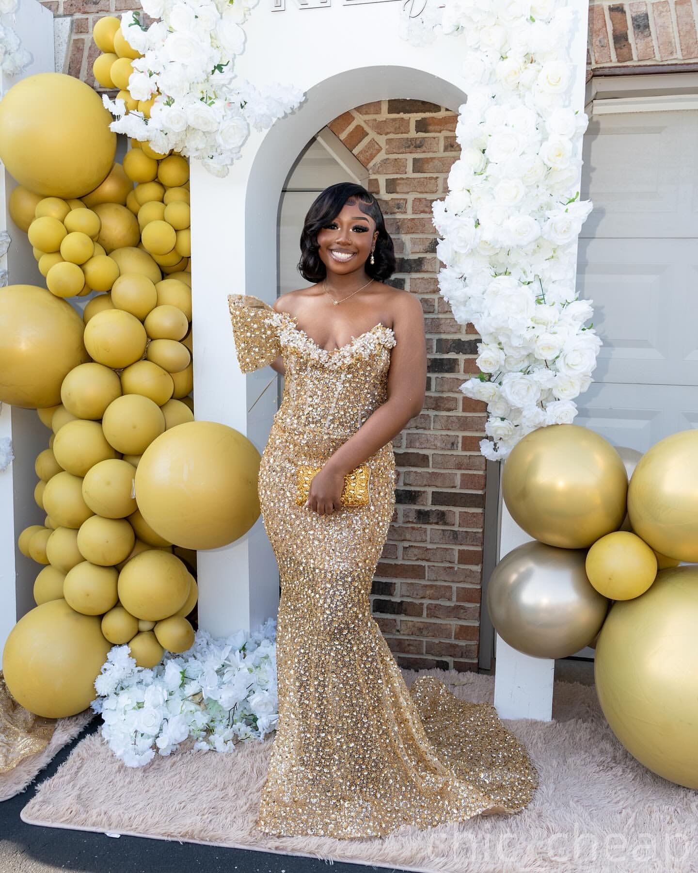 Gold Illusion Mermaid Prom Dresses 2025 Sequined Crystals Evening Formal Party Second Birthday Engagement Gowns Plus Size Dress For Special Occasions 