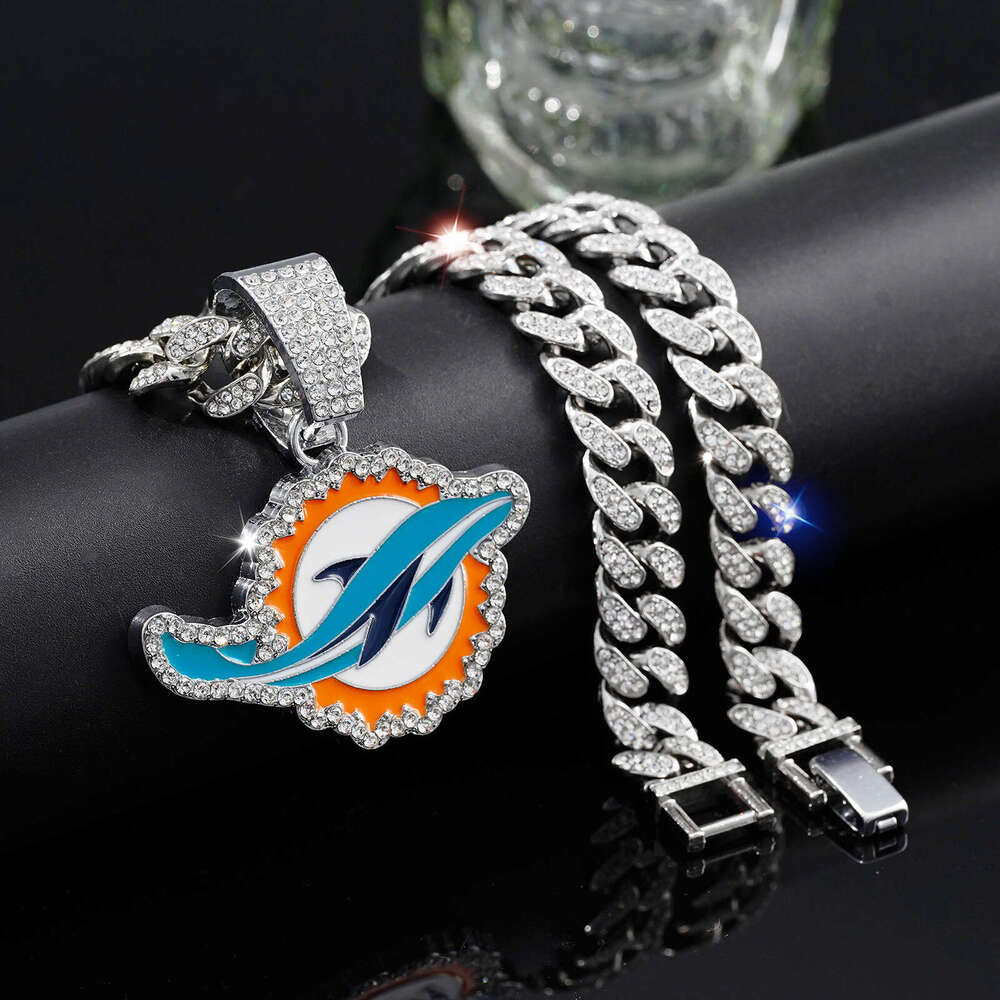 Fashionable Colorful Dolphin Rugby Team Men's Pendant Personalized Hip Hop Full Dia Cuban Necklace