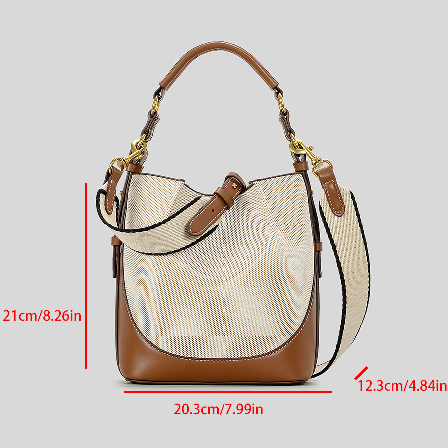 Women's Bags new large capacity wide strap one shoulder canvas crossbody handbag drawstring bucket bag women