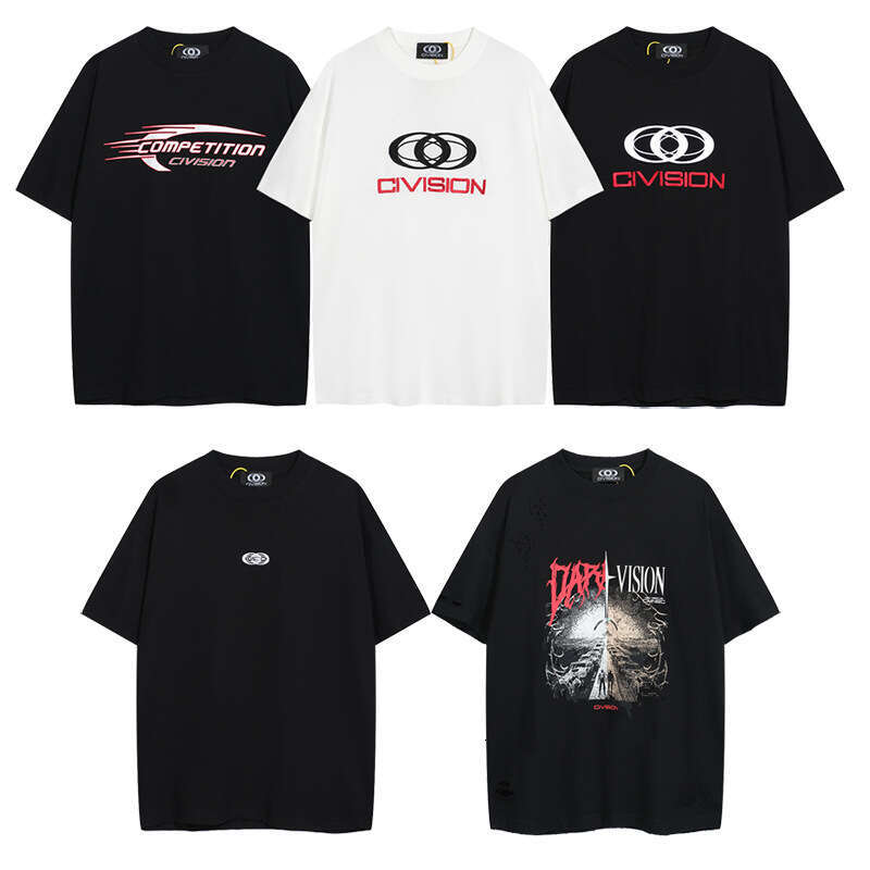 version CIVISION by CSC Embroidered Label Loose Round Neck Damaged High Street Trendy Brand Short Sleeve T-shirt