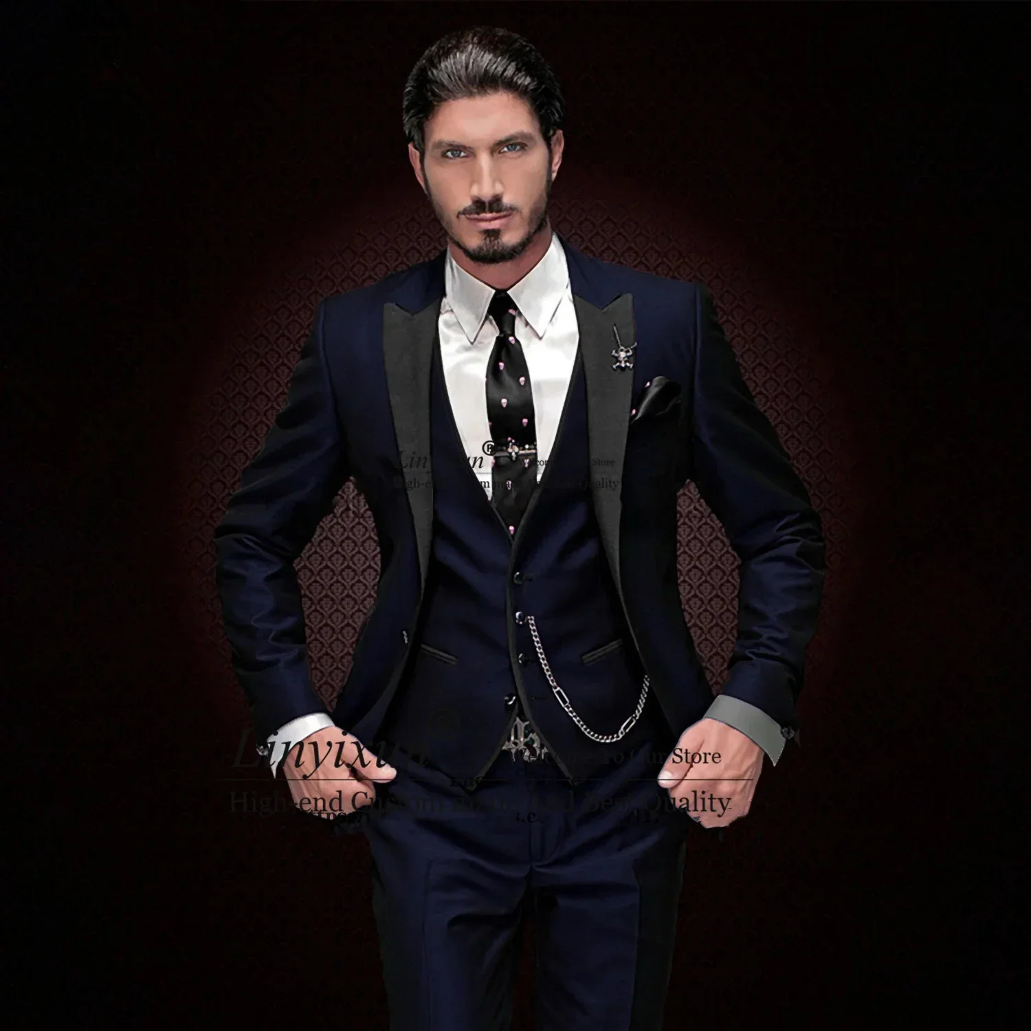 Classic Black Slim Fit Mens Suits Peaked Lapel Wedding Groom Tuxedo 3 Piece Jacket Vest Pants Set Male Business Masculino Blazer 250224